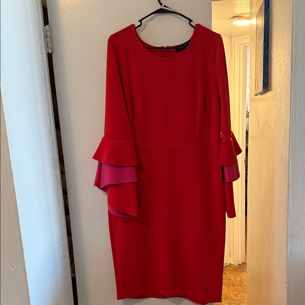 Eloquii Red Long Sleeve Dress with Ruffle Detail